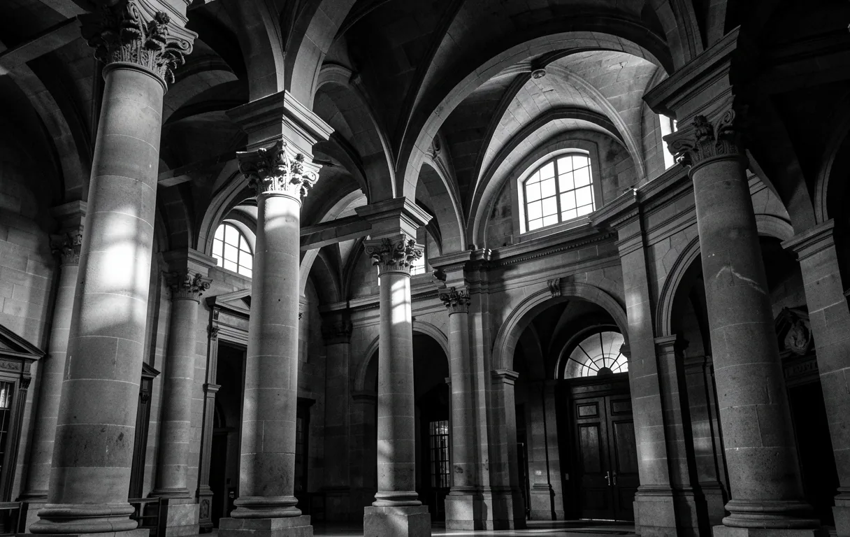 Interior de un edificio judicial clásico en Madrid