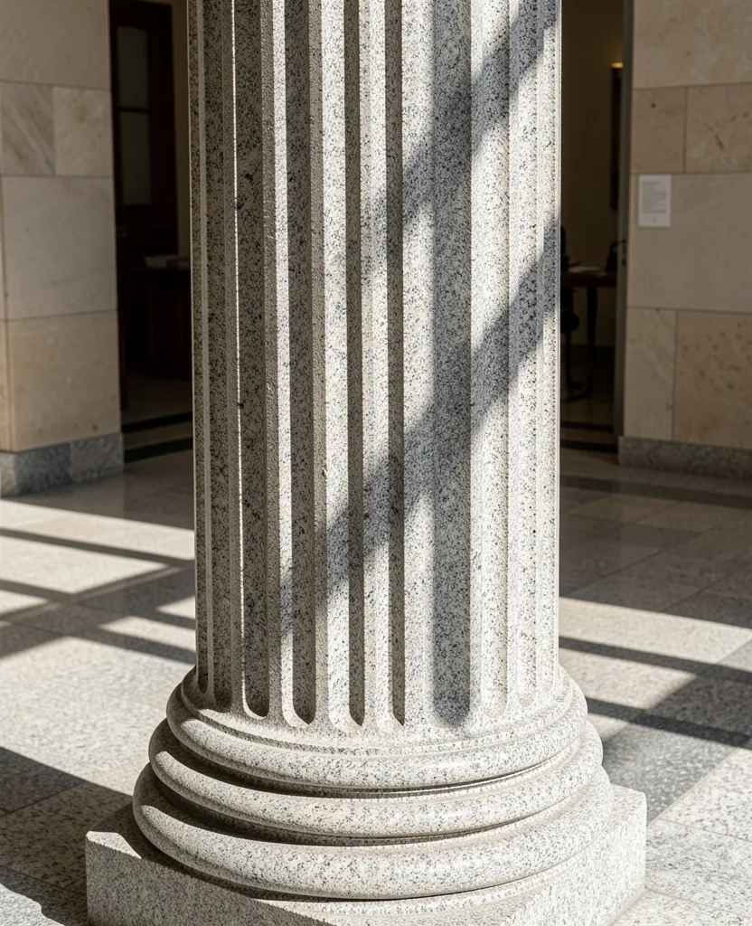 Columna de piedra pulida en un vestíbulo madrileño